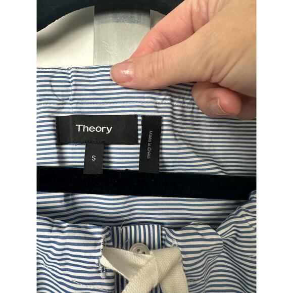 Theory Velvela Striped Top Blue Short Sleeve Size 2 Cotton Utility Button B21 - Picture 3 of 7